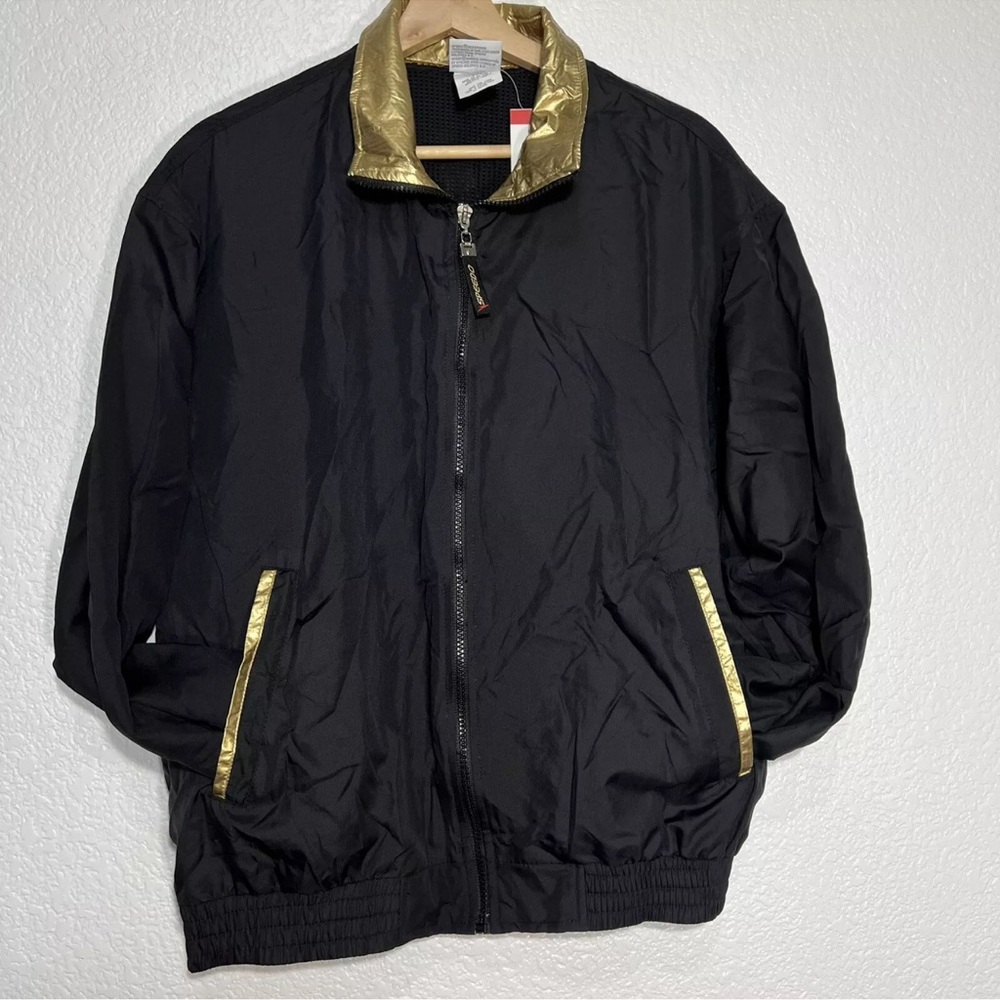 Vtg New Speedo Men windbreaker M Full Zip Lined black 🇺🇸 MADE Gold Trimmed